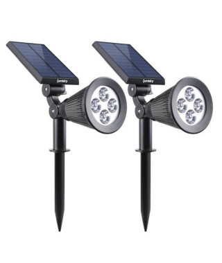 LUMISKY Pack de 2 Spots solaires extérieur étanches - 4 LEDs blanches - 200 Lm - Tete pivotante a 90°C