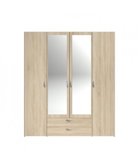 VARIA Armoire 4 portes miroir décor chene - L 160 x P 51 x H 185 cm