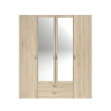 VARIA Armoire 4 portes miroir décor chene - L 160 x P 51 x H 185 cm