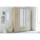 VARIA Armoire 4 portes miroir décor chene - L 160 x P 51 x H 185 cm