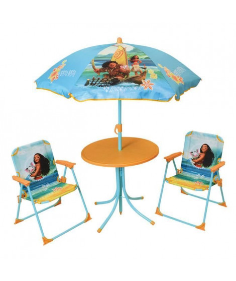 VAIANA Salon de jardin composé d'une table, de 2 chaises pliables et un parasol pour enfant - Disney Princesses