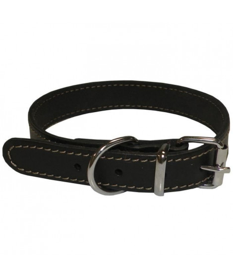 YAGO Collier en cuir Souple et Réglable pour moyen chien, taille M 34-40cm, Coloris Noir