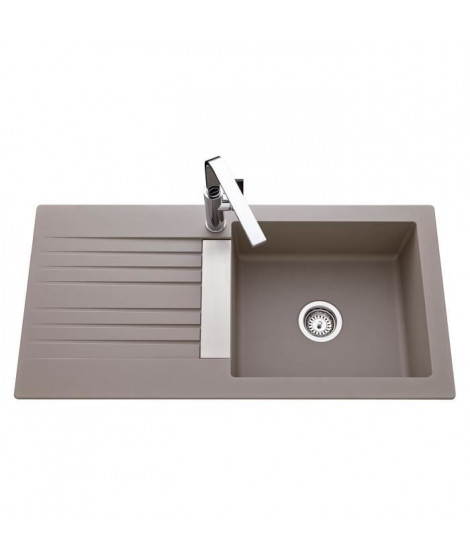 EWI Evier cuisine a encastrer 1 grand bac + 1 égouttoir Soledad - Résine - 100 x 50 cm - Gris béton