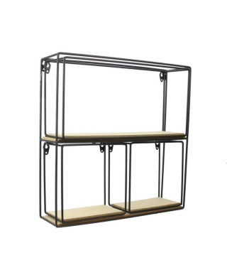 MYRIAM Etagere murale 4 Pieces - Bois et métal - 38X38X10 cm - Beige/Noir