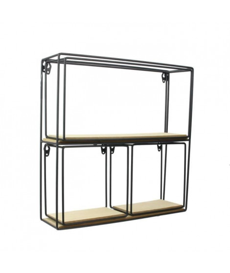 MYRIAM Etagere murale 4 Pieces - Bois et métal - 38X38X10 cm - Beige/Noir