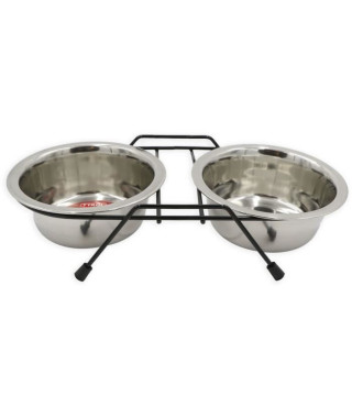 TYROL Gamelle double - Support et 2 grands bols inox 21 cm - 2,5 L - Pour chien