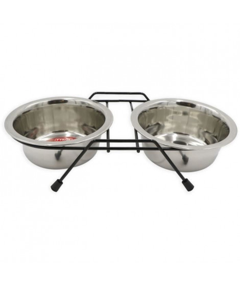 TYROL Gamelle double - Support et 2 grands bols inox 21 cm - 2,5 L - Pour chien