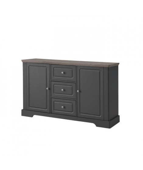 DESSY Buffet bas classique gris mat et plateau décor bois - L 139 cm