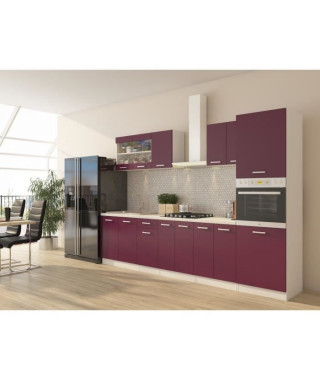 ULTRA Cuisine complete avec colonne four et plan de travail inclus L 300 cm - Aubergine mat