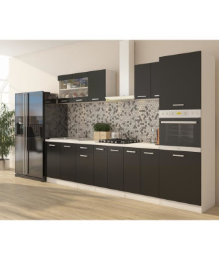 ULTRA Cuisine complete avec colonne four et plan de travail inclus L 300 cm - Noir mat