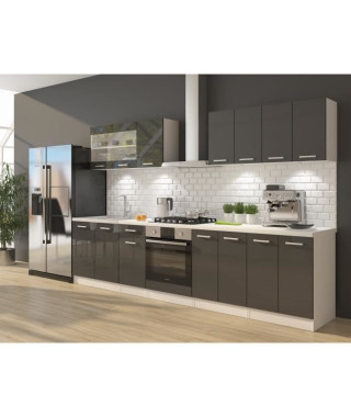 ULTRA Cuisine complete avec meuble four et plan de travail inclus L 300 cm - Gris brillant