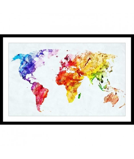 WORLD Affiche encadrée 60x40cm - Carte du monde colorée