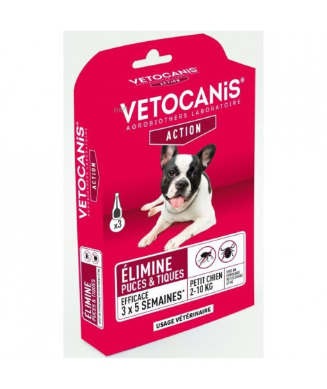 VETOCANIS Pipettes Spot on Fipronil, Anti-Puces et Anti-Tiques - Pour petit chien