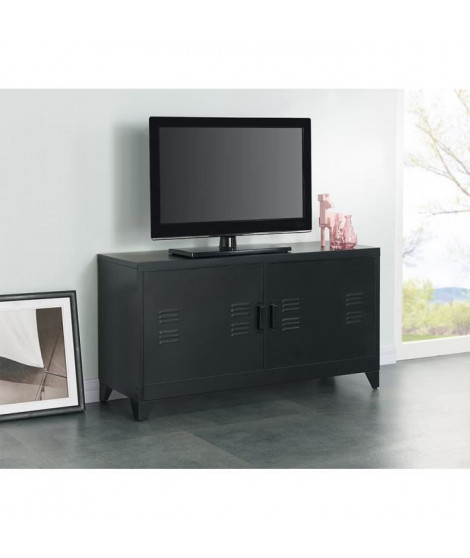 LIVERPOOL Meuble TV métal noir - L 119 x P 40 x H 63 cm