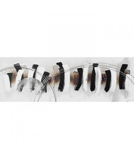 Toile peinte abstraite - Coups de pinceau noir et blanc - Coton - 40x120 cm