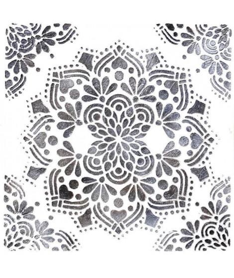 Toile peinte relief Fleur - Tons gris fond blanc - Coton - 60x60 cm
