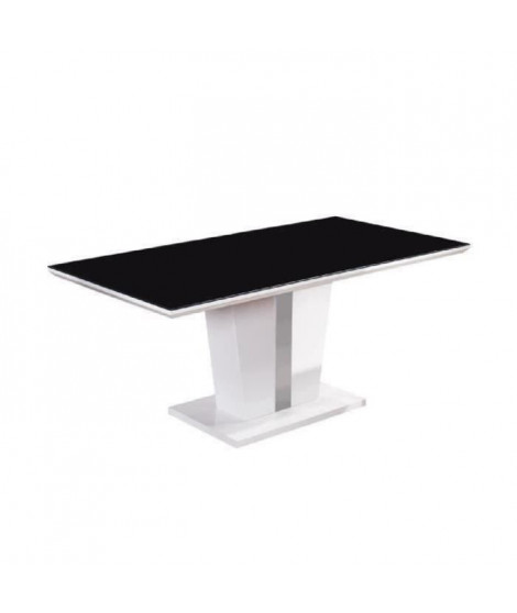 TREVISE Table a manger 8 personnes contemporain - Laqué blanc brillant + Plateau de verre trempé noir - L 180 x l 90 cm