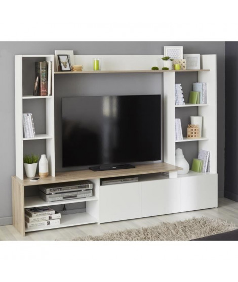 OREGON Meuble TV décor Chene et blanc - L 197cm