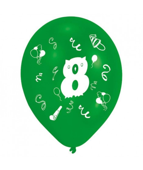 Lot de 8 Ballons - Latex - Chiffre 8 - Imprimé 2 faces
