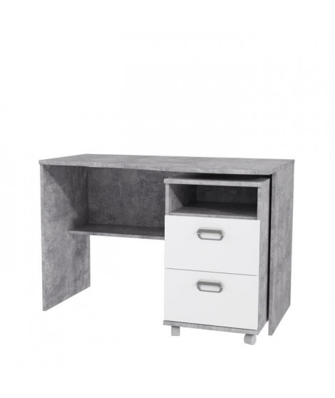 EMILY Set de bureau et caisson 2 tiroirs sur roulettes - Décor béton et blanc - L 110 x P 65 x H 72,3 cm