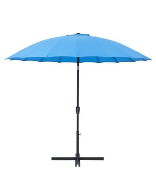 Parasol droit type Shanghai diametre 3m inclinable - Mât aluminium et toile polyester 180g - Bleu - AURINKO