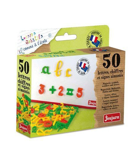 JEUJURA Coffret 50 Lettres magnétiques Cursives, Chiffres Et Signes pour tableau