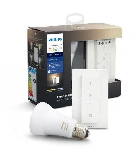 PHILIPS HUE Kit d'éclairage White Ambiance Ampoule et télécommande variateur - 10 W -E27 - Bluetooth