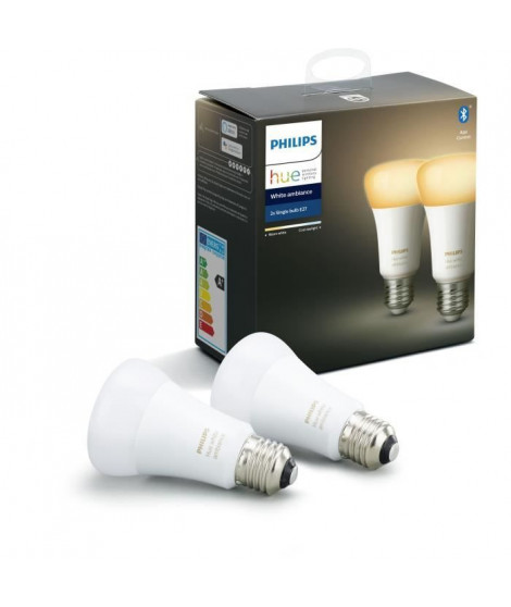PHILIPS HUE Pack de 2 ampoules White Ambiance - 9,5 W - E27 - Bluetooth