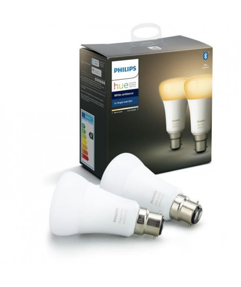 PHILIPS HUE Pack de 2 ampoules White Ambiance - 9,5 W - B22 - Bluetooth