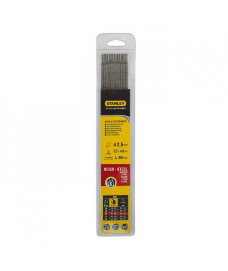 STANLEY 460725  Lot de 11 électrodes rutiles acier - Ø 2,5 mm - L 350 mm - Baguettes de soudure