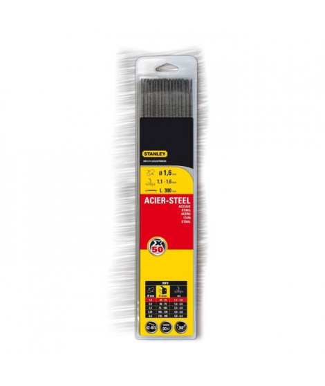 STANLEY 460816  Lot de 50 électrodes rutiles acier - Ø 1,6 mm - L 300 mm - Baguettes de soudure