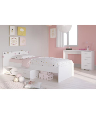 COSMOS Chambre enfant complete 2 pieces - Lit + bureau - Style essentiel - Décor blanc