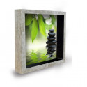 Tableau déco cadre vitrine 20x20 - Galets zen vert