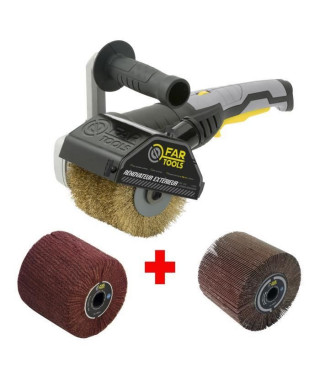 FARTOOLS Pack 615125 : Rénovateur REX120C + brosse a lamelles et brosse fibre synthétique - Spécial bois&métal - Surfaces planes