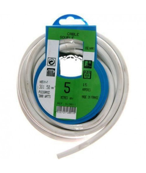 PROFIPLAST Couronne de câble 5 m HO5VVF 3G 1,5 mm2 Blanc