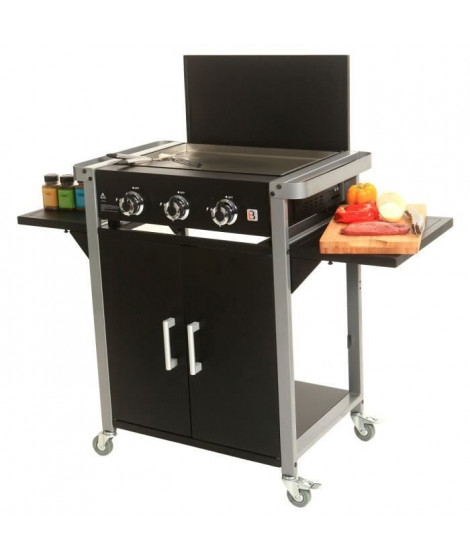 Plancha a gaz sur chariot 3 feux - Inox - 121x53,5x92,5 cm