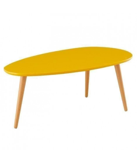 STONE Table basse ovale scandinave jaune moutarde laqué - L 88 x l 48 cm