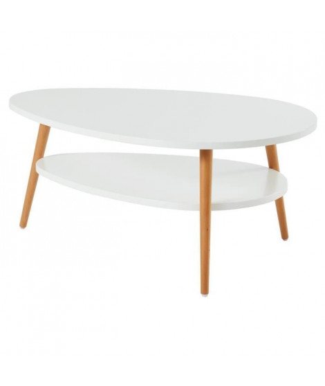 STONE Table basse ovale scandinave - Blanc laqué mat - L 90 x l 60 cm
