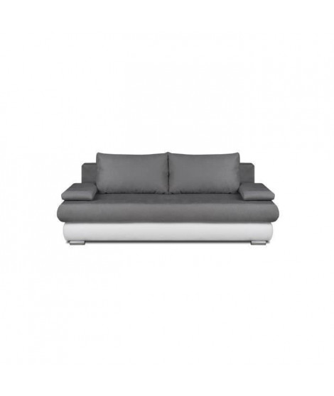 CLYDE Banquette convertible 3 places - Tissu gris et simili blanc - Style contemporain - L 187 x P 94 cm