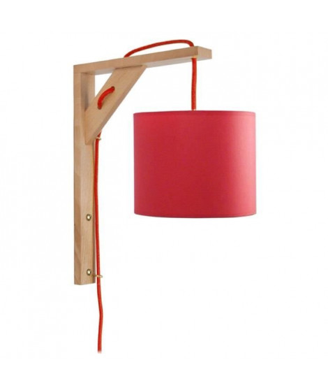 ÉQUERRE   Applique bois, rectangulaire, 30 cm, cordon avec interrupteur, et abat-jours, rouge