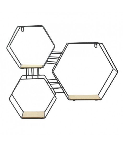 THE HOME DECO FACTORY Etagere 3 en 1 - Bois Metal Hexagonal - 48X10X55 cm - Beige/Noir