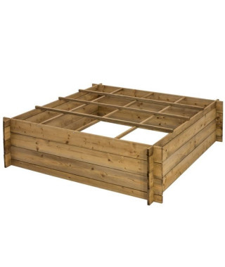 EKJU Carré potager 16 séparations en pin FSC teinté brun - 350 L - 120 x 120 x 35 cm