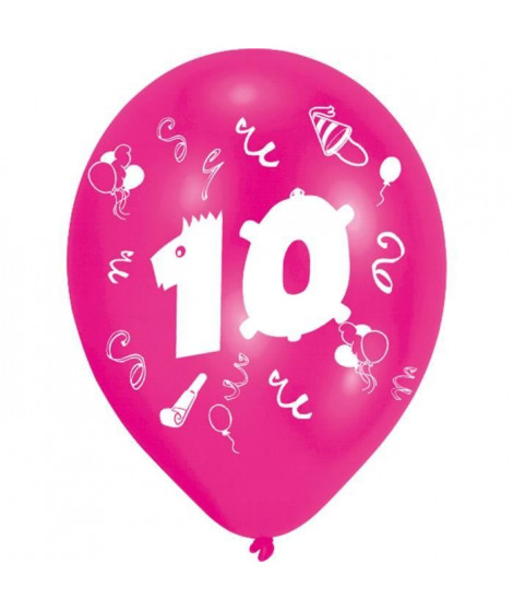 Lot de 8 Ballons - Latex - Nombre 10 - Imprimé 2 faces