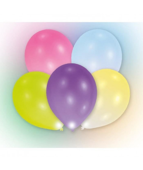 Lot de 5 Ballons avec LED - Latex - 27,5 cm - Coloris assortis