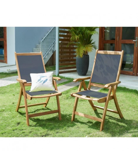 Lot de 2 fauteuils en bois d'acacia FSC et textilene - Gris