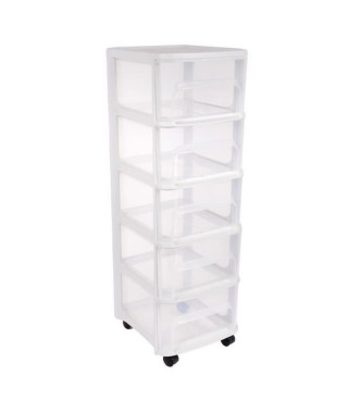 EDA PLASTIQUE Tour de rangement City avec roulettes - 5 Tiroirs - 32 x 37 x 97 cm - Blanc transparent