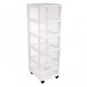 EDA PLASTIQUE Tour de rangement City avec roulettes - 5 Tiroirs - 32 x 37 x 97 cm - Blanc transparent