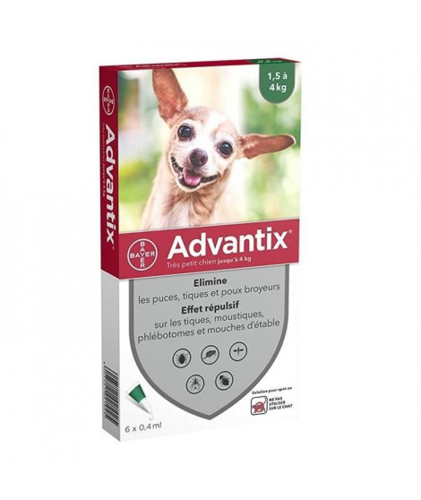 ADVANTIX 6 pipettes antiparasitaires - Pour tres petit chien de 1,5 a 4kg