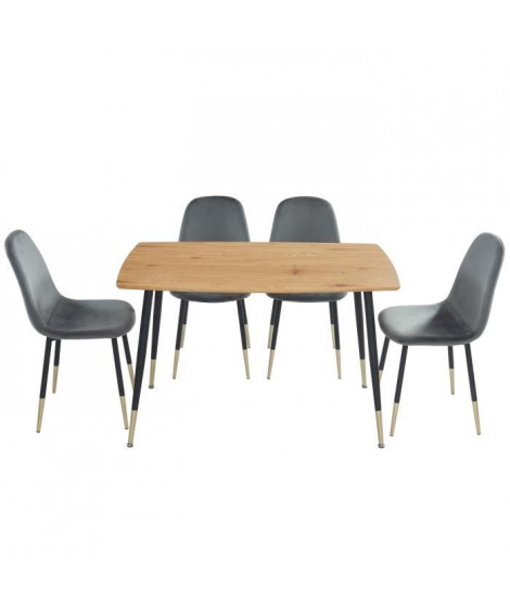 MARCO Ensemble repas table + 4 chaises - Velours gris - Style vintage - L 120 x P 70 x H 75cm