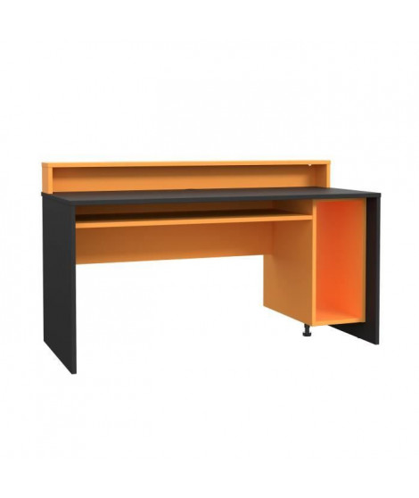 TEZAUR Bureau multi media + LED - Décor noir et orange - L 160 x P 72 x H 91 cm